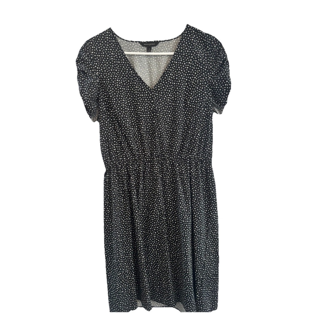 Banana Republic Vintage Floral Dress Black & White V Neck Elastic Waist